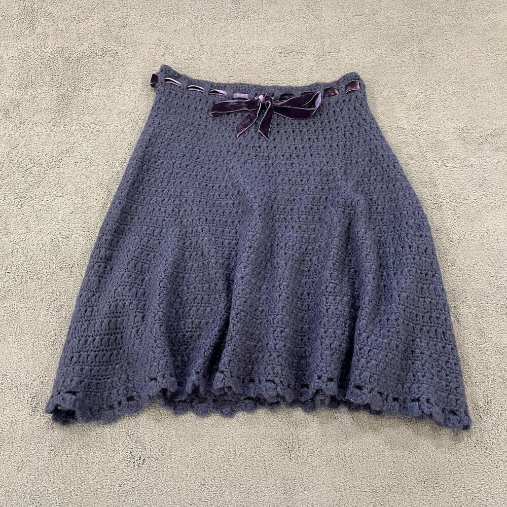 Josephine Italy Purple Chunky Crochet Knit Wool Blend A-Line Skirt Womens Size L